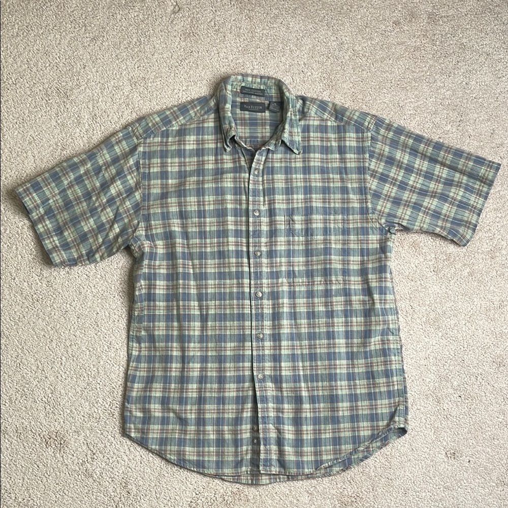 Van Heusen Green and Blue Plaid Casual Shirt